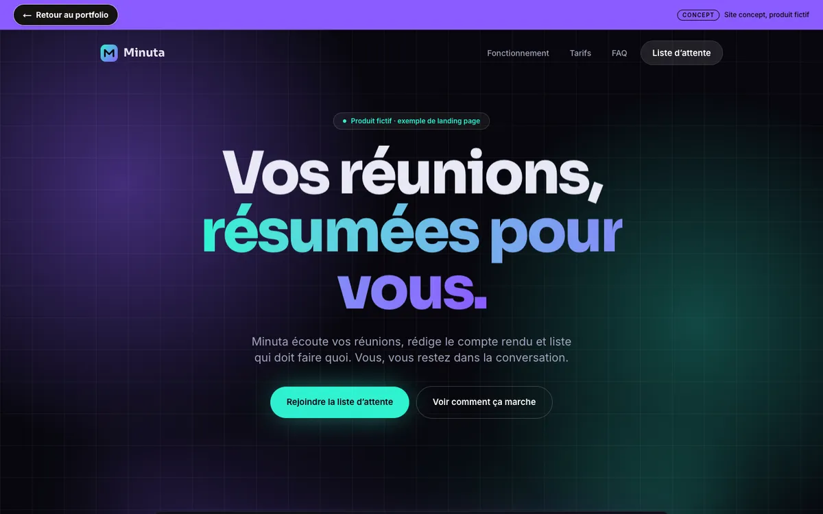 Capture d'écran du site Minuta sur ordinateur