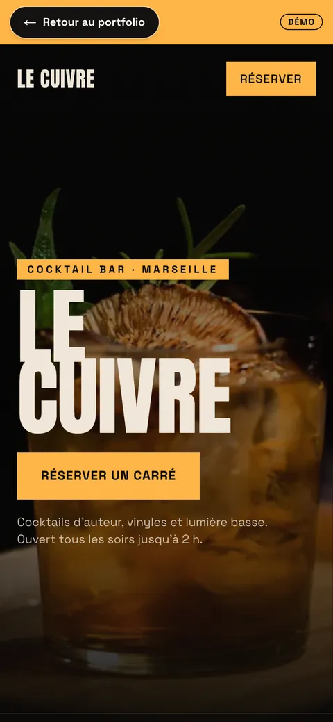 Capture d'écran du site Le Cuivre sur mobile