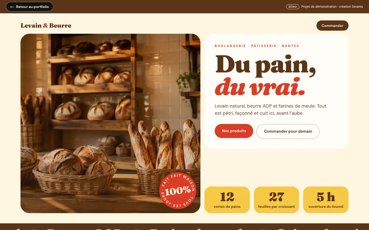 Capture d'écran du site Levain & Beurre sur ordinateur