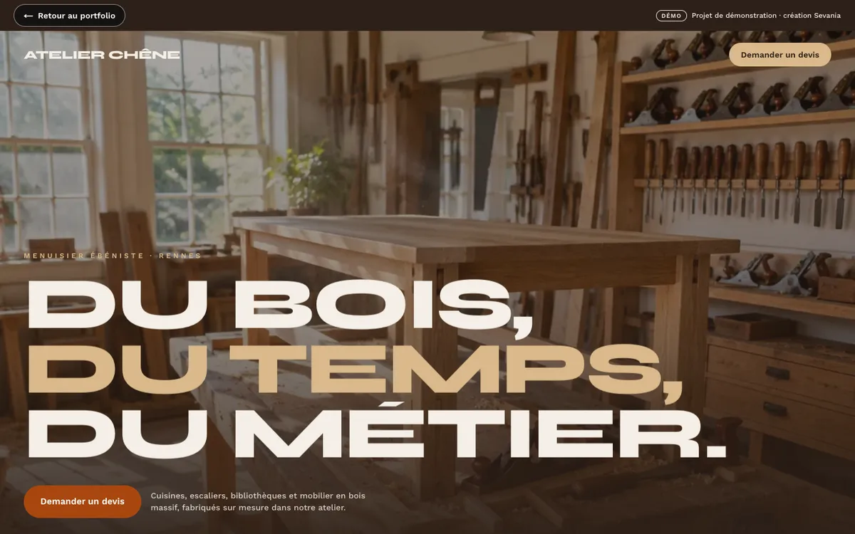 Capture d'écran du site Atelier Chêne sur ordinateur