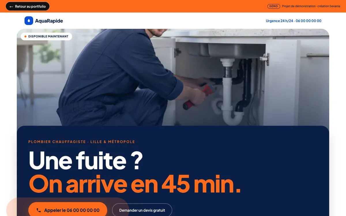 Capture d'écran du site AquaRapide sur ordinateur