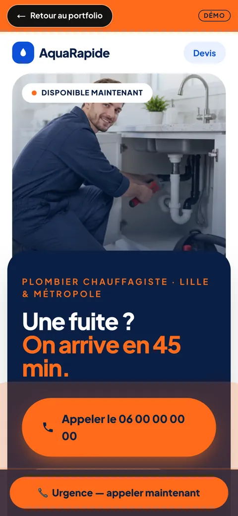 Capture d'écran du site AquaRapide sur mobile